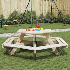 Table de pique-nique pour 6 enfants avec bancs hexagonal sapin