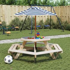 Table de pique-nique pour 6 enfants avec parasol hexagone sapin