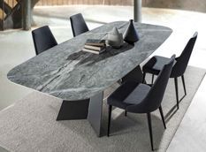 Table de repas design en céramique marbre gris et pieds métal noir Empereur 200 ou 238 cm