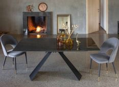 Table design 180 cm céramique marron marbre et pieds métal noir Kylane