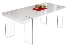 Table design blanc laqué et pieds verre trempé Orika 180 cm