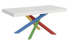 Table design blanc mat et pieds entrelacés multicouleurs 160 cm Artemis