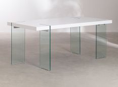 Table design bois blanc et verre trempé Rosenka 140 cm