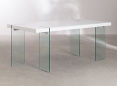 Table design bois blanc et verre trempé Rosenka 190 cm