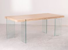 Table design bois naturel et verre trempé Rosenka 140 cm
