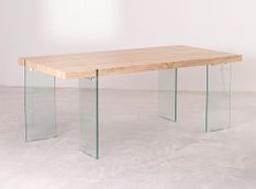 Table design bois naturel et verre trempé Rosenka 190 cm