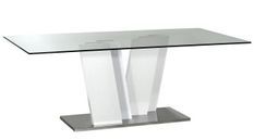 Table design rectangulaire verre trempé et pied laqué blanc et chromé Kartz 200 cm