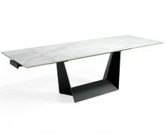 Table en marbre céramique blanc avec rallonge centrale et pieds en acier noir L 180/225/270 cm
