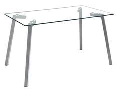 Table en verre trempé et pieds métal gris mat Barrio 140 cm