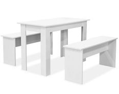 Table et 2 banc bois blanc Kazane