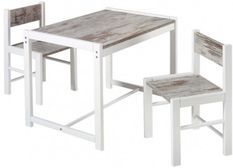 Table et 2 chaises hêtre massif élimé et blanche Sammy