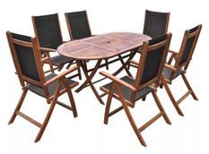 Table et 6 chaises de jardin acacia foncé et tissu noir Noiro