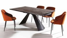 Table extensible 160/240 cm céramique marron effet marbre et pieds métal noir Kylane