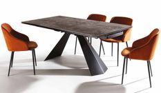 Table extensible 160/240 cm céramique marron marbre brillant et pieds métal noir Kylane