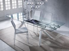 Table extensible 160/240 cm pieds laqué blanc et plateau verre trempé Kiota