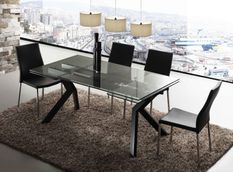 Table extensible 160/240 cm pieds laqué noir et plateau verre trempé Kiota