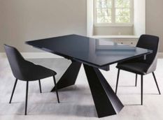 Table extensible 160/250 cm pieds laqué noir et plateau verre trempé anthracite Tokite