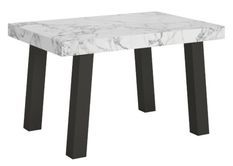 Table extensible 4 à 10 places L 130 à 234 cm effet marbre blanc et pieds métal anthracite Bidy
