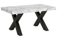 Table extensible 4 à 10 places L 130 à 234 cm effet marbre blanc et pieds métal gris foncé Tsara
