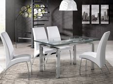 Table extensible 4 à 12 places L 140 à 220 cm verre et pieds métal chromé Prime
