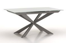 Table extensible 6 à 10 personnes L 160 à 200 cm verre laqué gris et pieds métal gris Okebi