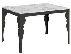 Table extensible 6 à 10 places L 120 à 224 cm blanc effet marbre et pieds gris foncé Patone