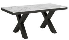 Table extensible 6 à 10 places L 120 à 224 cm effet marbre blanc et cadre métal gris foncé Tsara