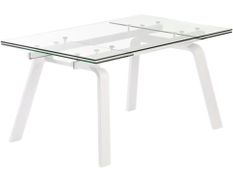 Table extensible 6 à 10 places L 160 à 240 cm verre et pieds métal blanc Mono