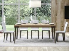 Table extensible 6 à 12 personnes bois clair et pieds métal anthracite L 160 à 264 cm Konta