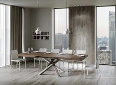 Table extensible 6 à 12 personnes bois foncé et pieds entrelacés 4 couleurs L 160 à 264 cm Artemis