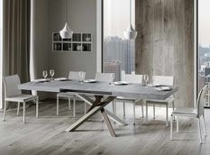 Table extensible 6 à 12 personnes gris cendré et pieds entrelacés 4 couleurs L 160 à 264 cm Artemis