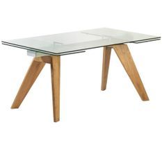 Table extensible 6 à 12 places L 160 à 240 cm verre et pieds frêne massif clair Mouta