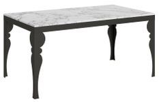 Table extensible 6 à 12 places L 160 à 264 cm blanc effet marbre et pieds gris foncé Patone