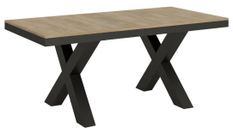 Table extensible 6 à 12 places L 160 à 264 cm bois clair et cadre métal gris foncé Tsara
