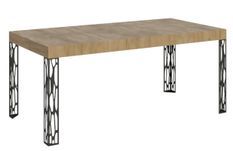 Table extensible 6 à 12 places L 160 à 264 cm bois clair et pieds métal gris foncé Gisa