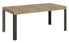 Table extensible 6 à 12 places L 160 à 264 cm bois clair et pieds métal gris foncé Liva