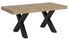 Table extensible 6 à 12 places L 160 à 264 cm bois clair et pieds métal gris foncé Tsara