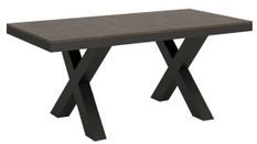 Table extensible 6 à 12 places L 160 à 264 cm bois foncé et cadre métal gris foncé Tsara