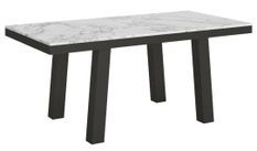 Table extensible 6 à 12 places L 160 à 264 cm effet marbre blanc et cadre métal anthracite Bidy