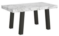 Table extensible 6 à 12 places L 160 à 264 cm effet marbre blanc et pieds métal anthracite Bidy