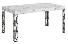 Table extensible 6 à 12 places L 160 à 264 cm effet marbre blanc et pieds métal gris foncé Gisa