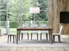 Table extensible 6 à 14 personnes bois noyer et pieds métal anthracite L 180 à 284 cm Konta