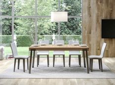 Table extensible 6 à 14 personnes chênes clair et pieds métal anthracite L 180 à 284 cm Konta