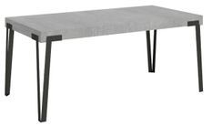 Table extensible 6 à 14 personnes gris béton et pieds métal anthracite L 180 à 284 cm Konta