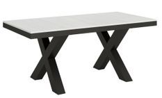 Table extensible 6 à 14 places L 180 à 284 cm blanc et cadre métal gris foncé Tsara