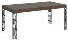 Table extensible 6 à 14 places L 180 à 284 cm bois foncé et pieds métal gris foncé Gisa