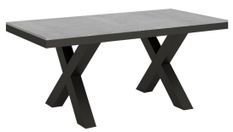 Table extensible 6 à 14 places L 180 à 284 cm gris béton et cadre métal gris foncé Tsara