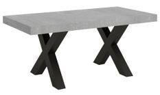 Table extensible 6 à 14 places L 180 à 284 cm gris béton et pieds métal gris foncé Tsara