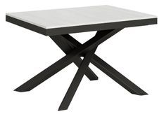 Table extensible 6 à 16 places blanche cadre métallique et pieds entrelacés anthracite L 120 à 380 cm Klass