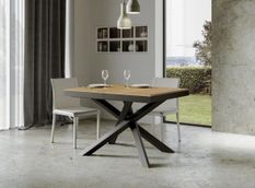 Table extensible 6 à 16 places chêne clair cadre métallique et pieds entrelacés anthracite L 120 à 380 cm Klass